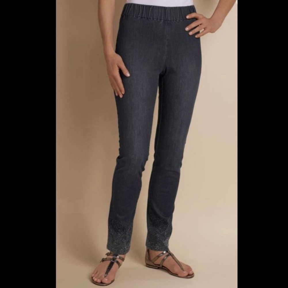 Soft Surroundings Pull On Sparkle Gray Pants / Jeans
